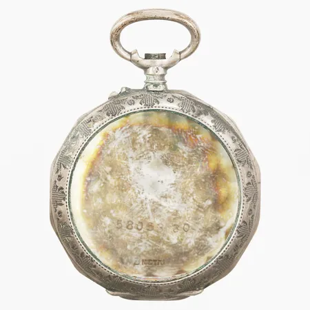 Fickursboett, Ø 35mm, defekt, innerboett i metall, 800/1000 silver Bruttovikt: 14,4g Vikt: 0 g