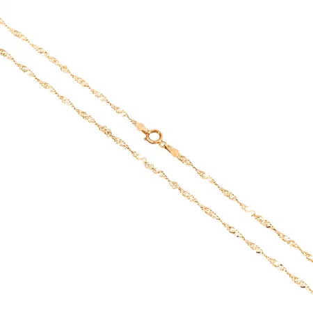 Kedja singapore i 14K guld. Den är 56,5 cm lång, 2,2 mm bred och väger 4,2g. Springring. Stämplad MIDAS 14K.