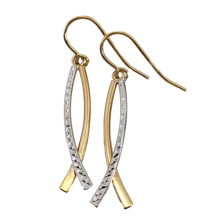 Örhängen, 18K guld, tvåfärgad modell, Svedbom & Co AB (SCO), längd 38 mm, bredd 8,5 mm, fint skick Vikt: 1,7 g