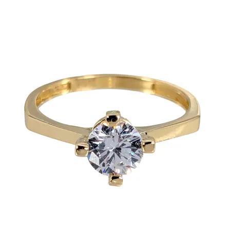 Ring, 14K guld, vit sten, Ø17¼ mm, bredd 1,5 - 8 mm, fint skick, sten utan anmärkning Vikt: 2,1 g