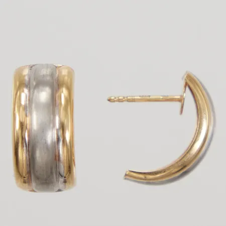 Ett par örhängen, 15mm, bredd 8,2mm, vitguld, gulguld, en stopp saknas, 18K Vikt: 2,8 g