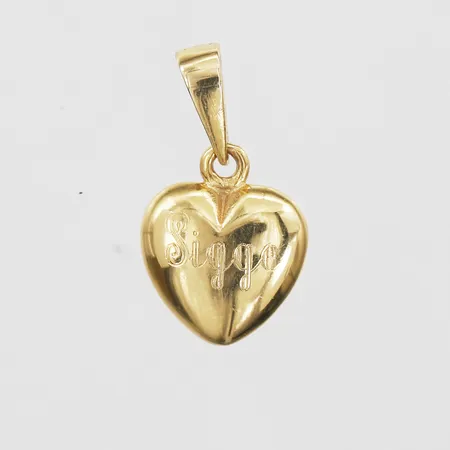 Hänge hjärta, massiv, längd inkl. ögla: 17,5mm, bredd: 10mm, GHA, gravyr, 18K guld Vikt: 2,6 g