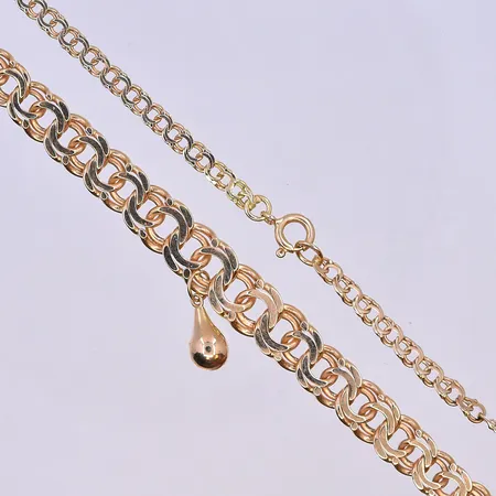 Collier Bismarck med hänge, doserad, bredd länk 3-8 mm, längd 43,5 cm, 18K. Vikt: 19,5 g