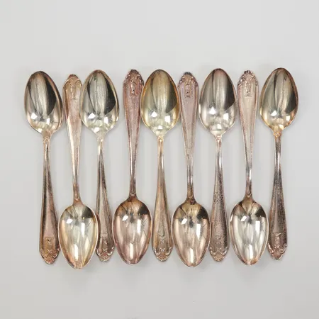 Nio kaffeskedar modell Vasa, längd 120mm, repor,  GAB, Silver Vikt: 124,7 g