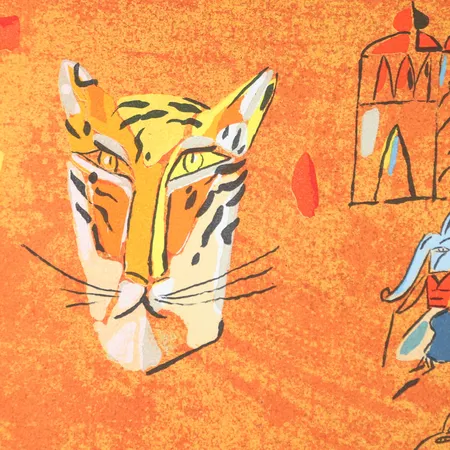 Färglitografi Madeleine Pyk, "Tigern på skägga", bildyta 49x36cm, numrerad 63/350, signerad M Pyk Skickas med postpaket.