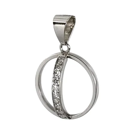 Diamanthänge, 18K vitguld, Diamanter 10 x 0,01ct, Cronerts Guld AB (ATC), Kristianstad, svensk kontrollstämpel, längd inkl. ögla 27 mm, bredd 17 mm Vikt: 2,7 g