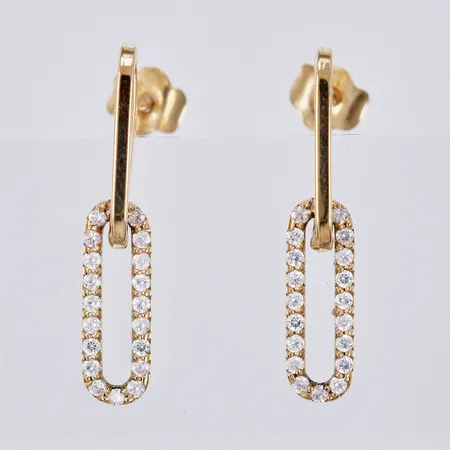 Ett par örhängen med vita stenar, längd ca 20mm, bredd ca 1-4mm, 18K Vikt: 1,1 g