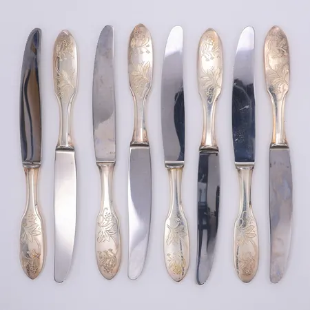 8 Bordsknivar med stålblad modell Tornedal 20cm, Mema år 1978, 830/1000 silver Vikt: 362,9 g