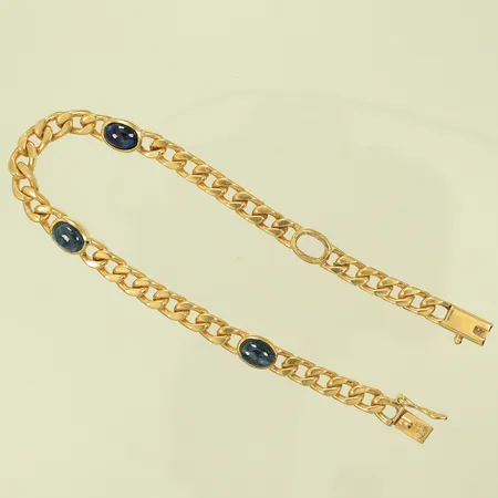 Armband pansar med blå stenar, 19,5cm, bredd 5mm, en sten saknas 18K bruttovikt 19,5g Vikt: 19,5 g