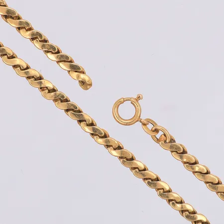 Kedja 43,5cm, bredd 3,5mm, bucklor, saknar ögla till låset, 18K Vikt: 7,1 g
