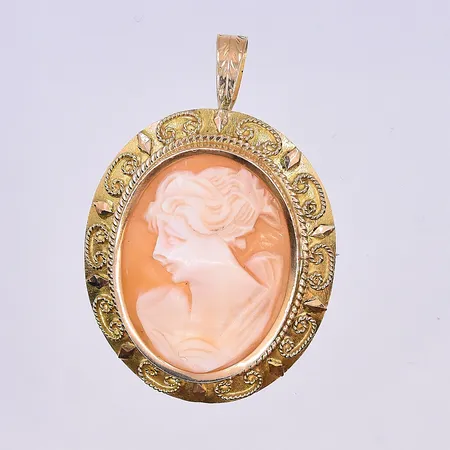 Hänge/brosch, längd 50 mm, bredd 33 mm, 18K. Vikt: 11 g