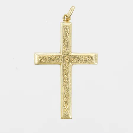 Hänge i form av ett kors med blomsterdekor, höjd 40mm, bredd 22mm, 18K guld Vikt: 2,6 g