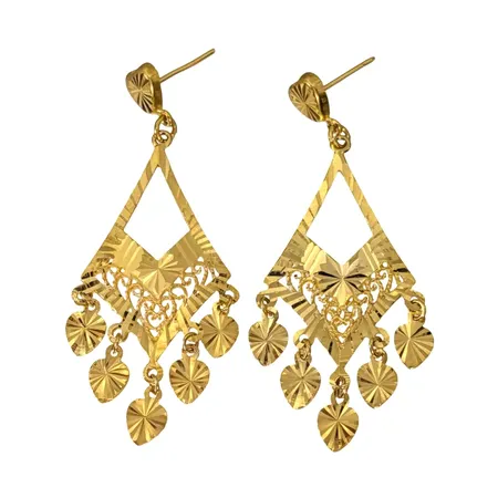 Örhängen, 18K guld, längd 47 mm, bredd 19 mm, ploppar saknas, fint skick Vikt: 3,5 g