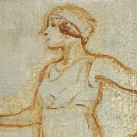 Tavla, olja på duk, Venny Soldan-Brofeldt, kvinnostudie, föreställande konstnärinnans väninna dansösen Maggie Gripenberg, ej signerad, kopia av intyg, ej ramad, sedvanligt slitage. Äkthetsintyg utfärdat av Claire Brofeldt, 2007. Skickas med postpaket.