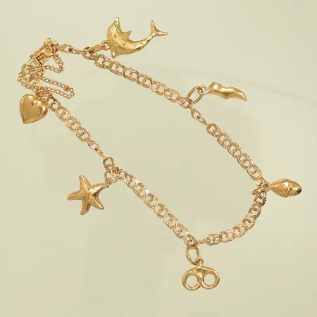 Armband Bismarck med berlocker och säkerhetskedja, längd 18cm, bredd 4-ca17mm, 18K, 7,7g Vikt: 7,7 g