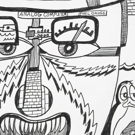 Tavla, tusch på papper, Joe Grillo/konstnärskollektivet Dearraindrop, "FLYNINGSAUCER HELMET", bladstorlek 35X28cm, ej examinerad ur ram. Specialfrakt, kontakta pantbankskontoret för mer information.