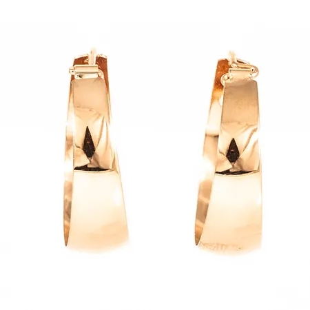 Creoler Ø 20 mm i 18K guld. De är 6,5 mm breda nertill och väger 2,1g. Stämplad V9 (1971), ALTON, Falköping, 18K och kattfot. 