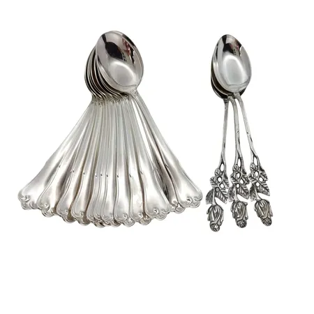 Kaffeskedar, silver, 12+3 stycken, längd 9,5-10 cm, bruksskick  Vikt: 106,5 g