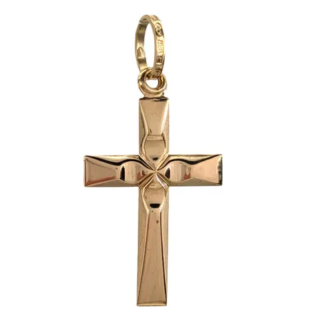 Hänge Kors, 18K guld, Ekström Sweden Ab (DE), svensk kontrollstämpel, längd inkl. ögla 28 mm, bredd 13,5 mm, fint skick Vikt: 0,7 g