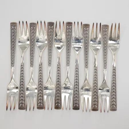 Tolv Smörgåsgafflar modell Juvel, längd 15,8cm, Norway, silver 830/1000 Vikt: 269,5 g