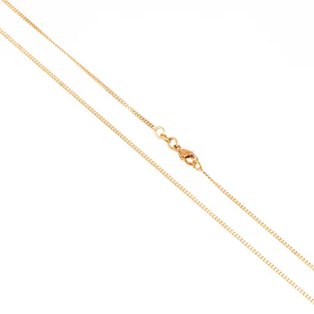 Kedja pansar i 18K guld. Den är 49,5 cm lång, 1,4 mm bred och väger 4,2g. Karbinhake. 