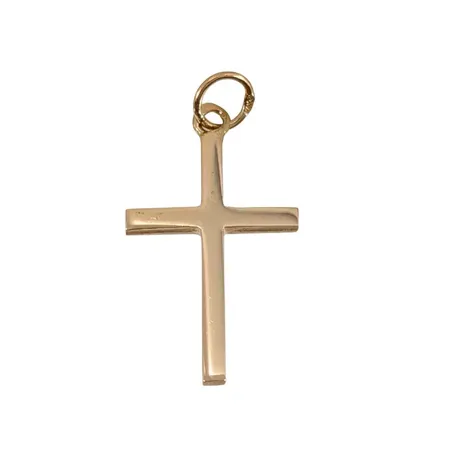 Hänge Kors, 18K guld, slät modell, längd inkl. ögla 23 mm, bredd 11,5 mm, tjocklek 1,3 mm Vikt: 0,9 g