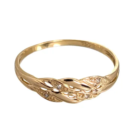 Diamantring, 18K guld, Diamanter 4 x 0,003ct, Guldfynd (GHA), Ø17¾ mm, bredd 1,2 - 5,3 mm Vikt: 1,1 g