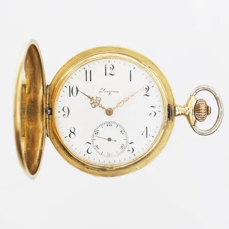 Savonette Longines manuell, liten sekundvisare, boettnummer: 4264293, med bakboett i metall, 18K guld, bruttovikt: 92,7gr Vikt: 92,7 g