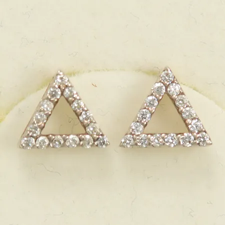 Örhängen trianglar med vita stenar, 9 x 9mm, snurrebuss skev, en snurrebuss saknas, Silver 925/1000, 1,1g Vikt: 1,1 g