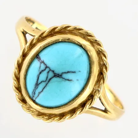 Ring med turkos sten, stl 17,  bredd 16 mm, 18K Vikt: 2,4 g