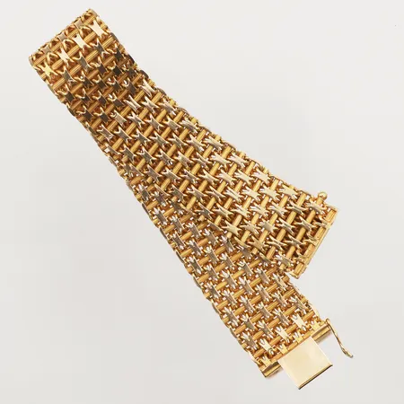 Armband X-länk med stav, längd 20cm, bredd 19,7mm, vassa delar, defekt lås, 14K  Vikt: 58,3 g