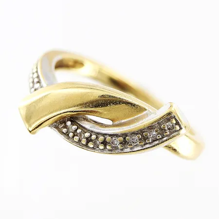Ring, 8/8-slipade diamanter 11 x ca 0,005ct, stl 16, bredd 1,9-6mm, gul/vitguld, 18K.  Vikt: 3,4 g