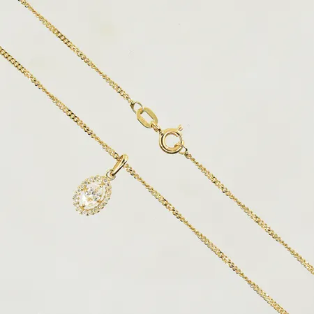 Kedja pansar med hänge med vita stenar, längd 50 cm, länkens bredd 1 mm, 18K. Vikt: 3,3 g