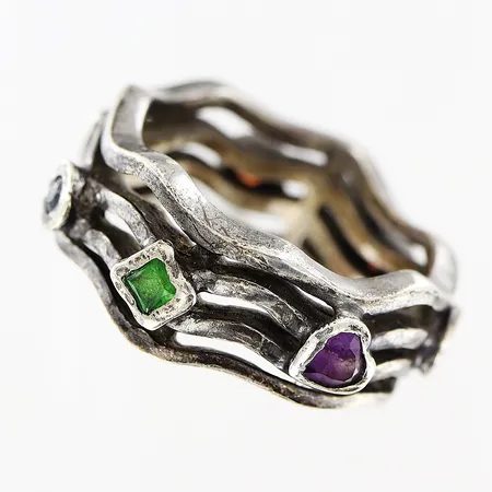 Ring stl 18, bredd 10mm, stenar, silver 925/1000. Vikt: 7,7 g