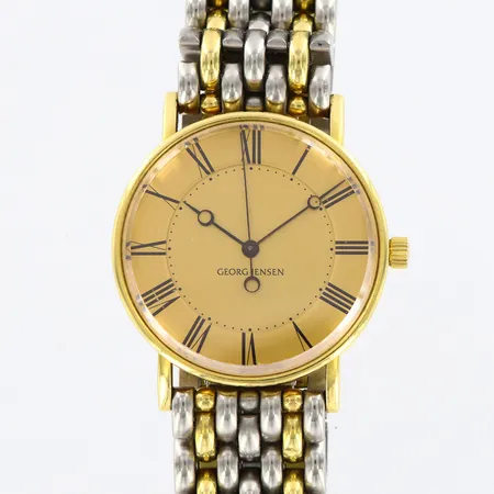 Armbandsur Georg Jensen Ø34mm, Ref-nr: 1365, Design Bo Bonfils, Automatisk, Cal:2892-A2, 18K guld/stål, innemått 17cm, bredd: 20mm, extra länkbitar ca 12mm, extra läderband original, manual, box, kartong saknar lock