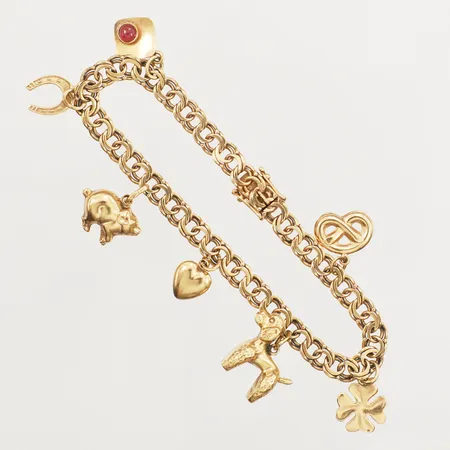 Armband Bismarck med berlocker, längd 18,5cm, bredd 5,5mm, 18K Vikt: 15,6 g