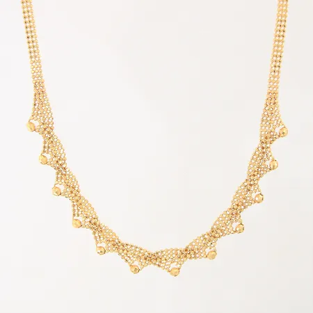 Collier doserad med integrerade kulor, längd: 41,5cm, bredd: 3,5-8,3mm, lås i 14K, 22K   Vikt: 14,4 g