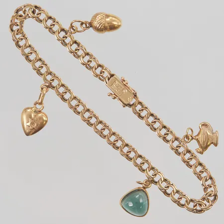 Armband Bismarck 19cm, bredd:5mm, berlocker, 18K 11,5g.