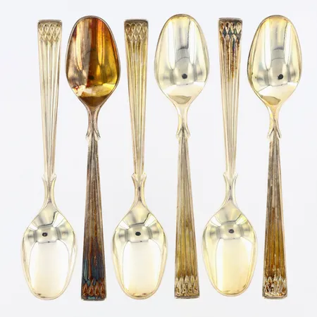 Sex kaffeskedar modell Arvsilver, 11,5cm, silver 830/1000 Vikt: 57,5 g