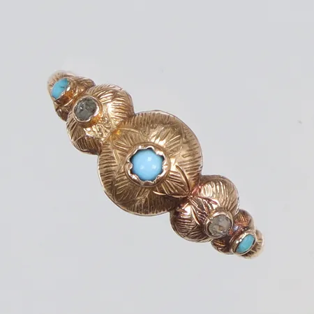 Ring med blå samt vita stenar, 16¾, bredd 2-6mm, 18K Vikt: 1,3 g