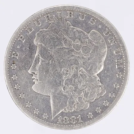 Silvermynt, USA 1 dollar 1881, Ø38mm, slitage, silver 900/1000 Vikt: 26 g