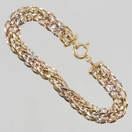 Armband 19cm, bredd:9mm, trefärgad, små defekter, 14K 8,9g.