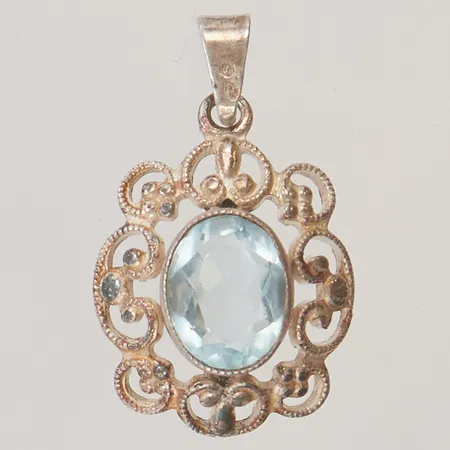 Hänge 20mm, blå sten, 925/1000 Silver 1,8g.