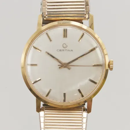 Herrur Certina 18K, 33,5mm, manuell, graverad "För nit och redlighet i rikets tjänst", flexband i doublé.