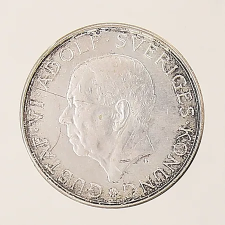 Mynt, Gustaf VI Adolf Sveriges Konung, Plikten framför allt, 10 kr, Ø32mm, 1882-1972, silver 835/1000 Vikt: 18,1 g