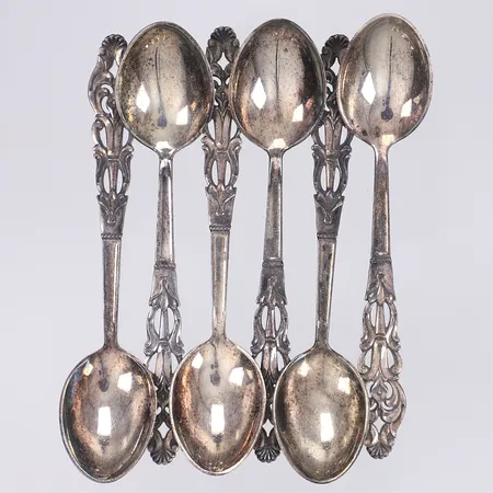 6 kaffeskedar, 10cm, silver 830/1000 Vikt: 47,5 g