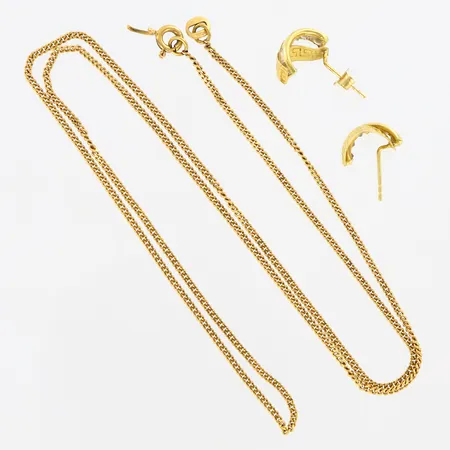 En kedja & två örhängen med stenar, defekter, 18K Vikt: 5,4 g