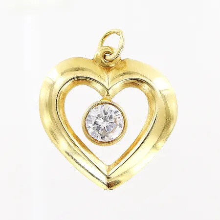 Hänge med vit sten 20x18mm, hjärta, 18K Vikt: 0,8 g