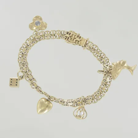 Armband X-länk med berlocker, länd 19 cm, bredd 0,6 cm, 18K  Vikt: 15 g