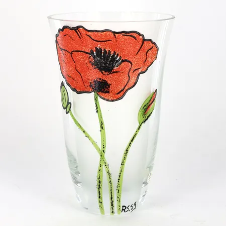 Vas 17,5cm Ø11cm, formgiven och signerad av Renate Stock-Paulsson för Sea Glasbruk, Kosta, etikettmärkt Skickas med paket.